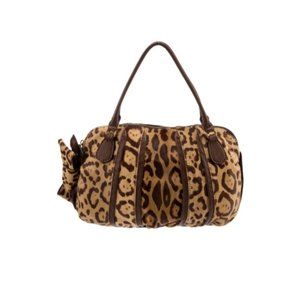 Valentino Leather & Pony Hair Leopard bow tie shoulder hand bag hobo